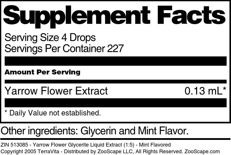 Yarrow Flower Glycerite Liquid Extract (1:5) - Supplement / Nutrition Facts