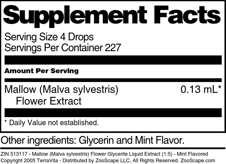 Mallow (Malva sylvestris) Flower Glycerite Liquid Extract (1:5) - Supplement / Nutrition Facts