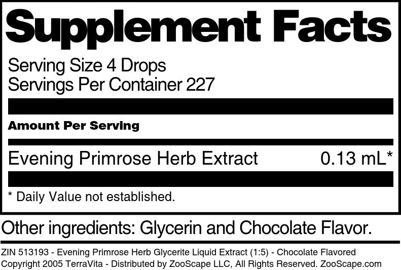 Evening Primrose Herb Glycerite Liquid Extract (1:5) - Supplement / Nutrition Facts