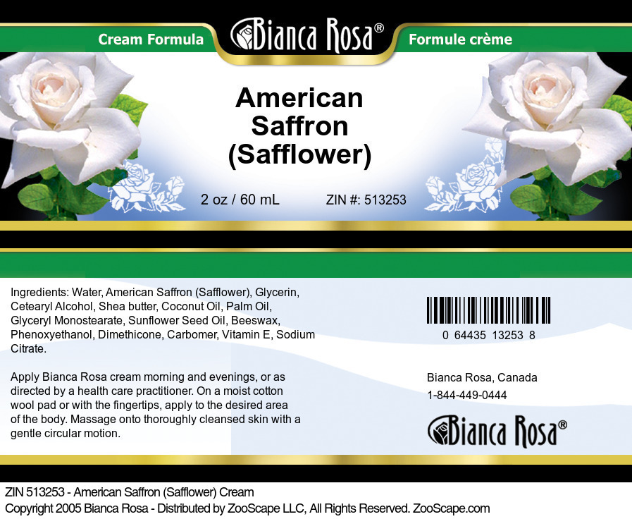 American Saffron (Safflower) Cream - Label