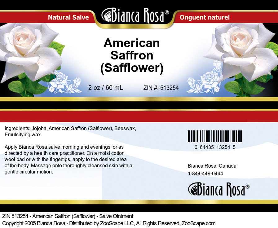 American Saffron (Safflower) - Salve Ointment - Label