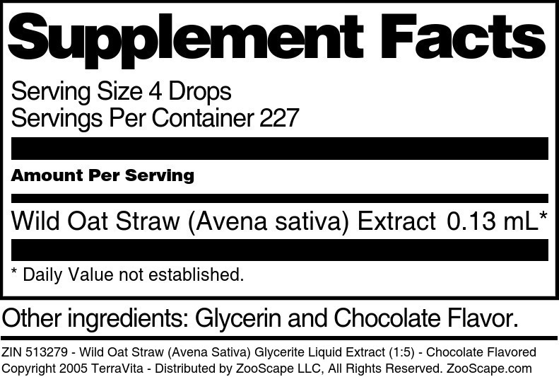 Wild Oat Straw (Avena Sativa) Glycerite Liquid Extract (1:5) - Supplement / Nutrition Facts