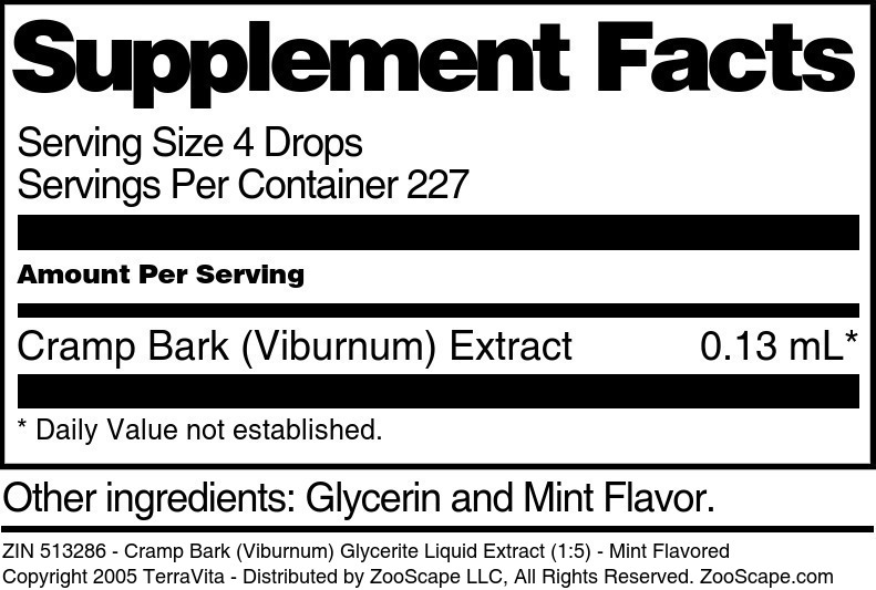 Cramp Bark (Viburnum) Glycerite Liquid Extract (1:5) - Supplement / Nutrition Facts