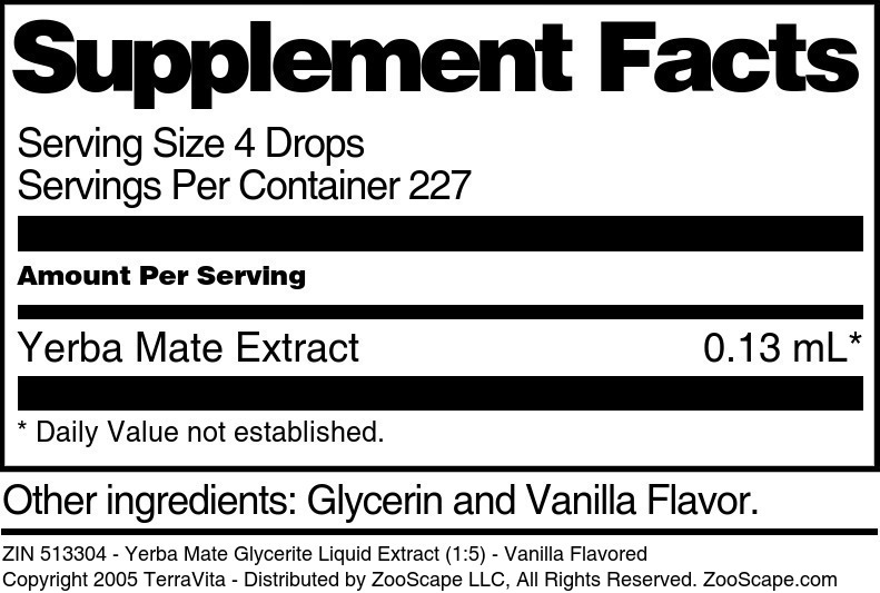 Yerba Mate Glycerite Liquid Extract (1:5) - Supplement / Nutrition Facts