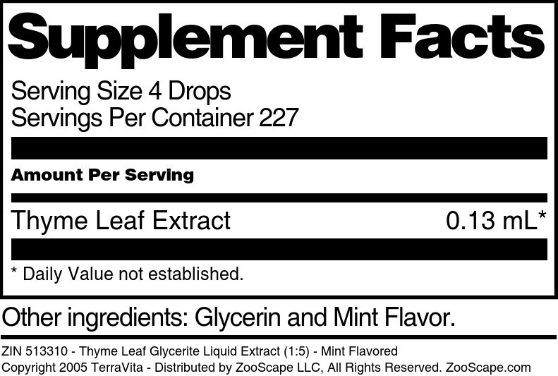 Thyme Leaf Glycerite Liquid Extract (1:5) - Supplement / Nutrition Facts