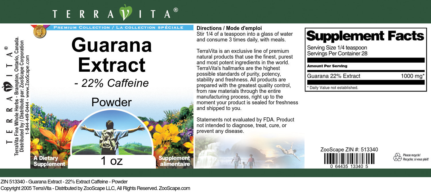 Guarana Extract - 22% Caffeine - Powder - Label