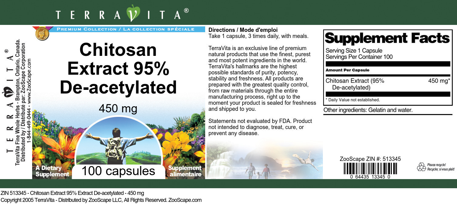 Chitosan Extract 95% De-acetylated - 450 mg - Label