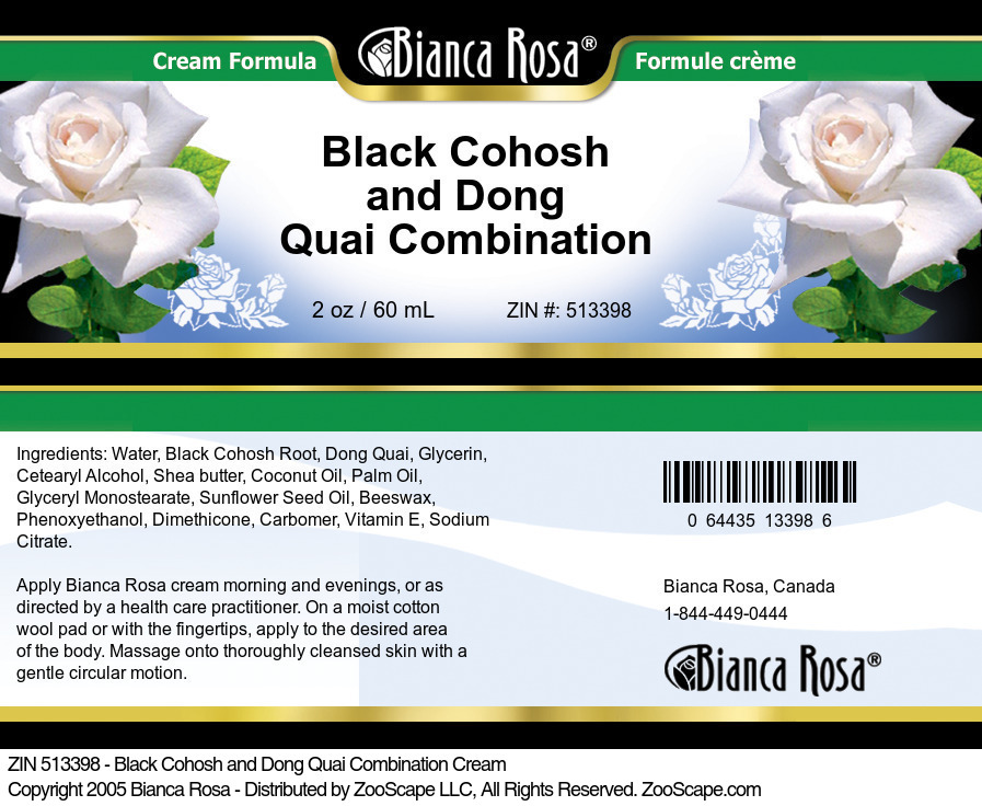 Black Cohosh and Dong Quai Combination Cream - Label