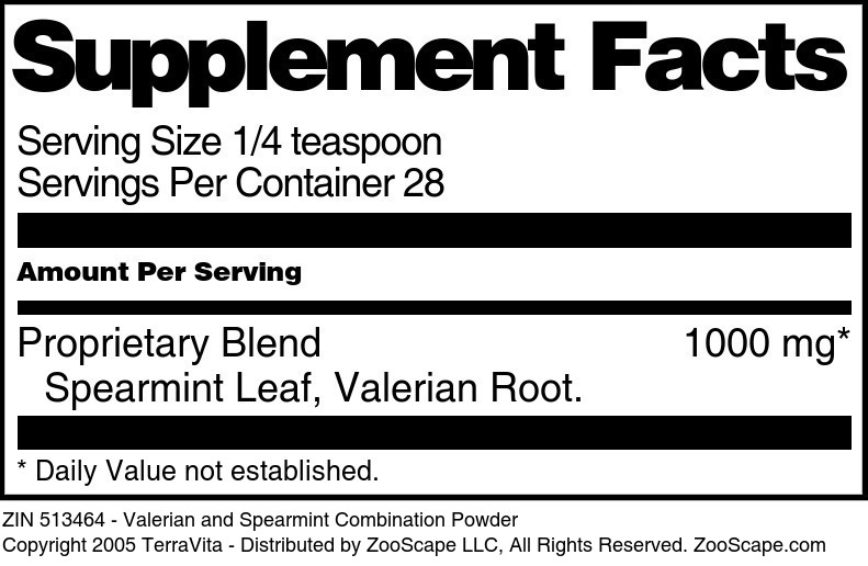 Valerian and Spearmint Combination Powder - Supplement / Nutrition Facts