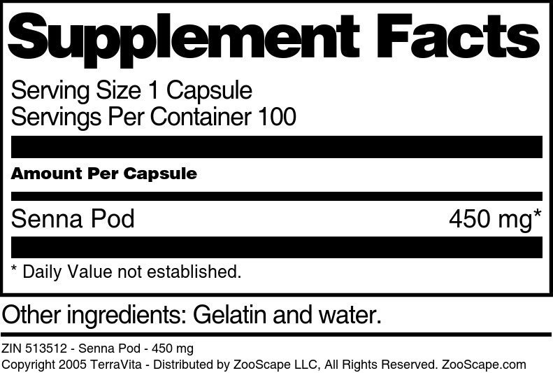 Senna Pod - 450 mg - Supplement / Nutrition Facts