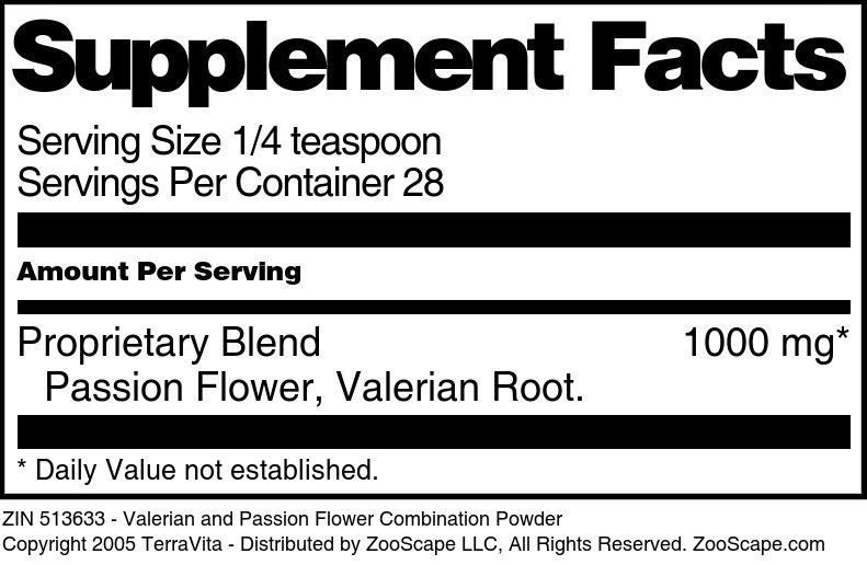 Valerian and Passion Flower Combination Powder - Supplement / Nutrition Facts
