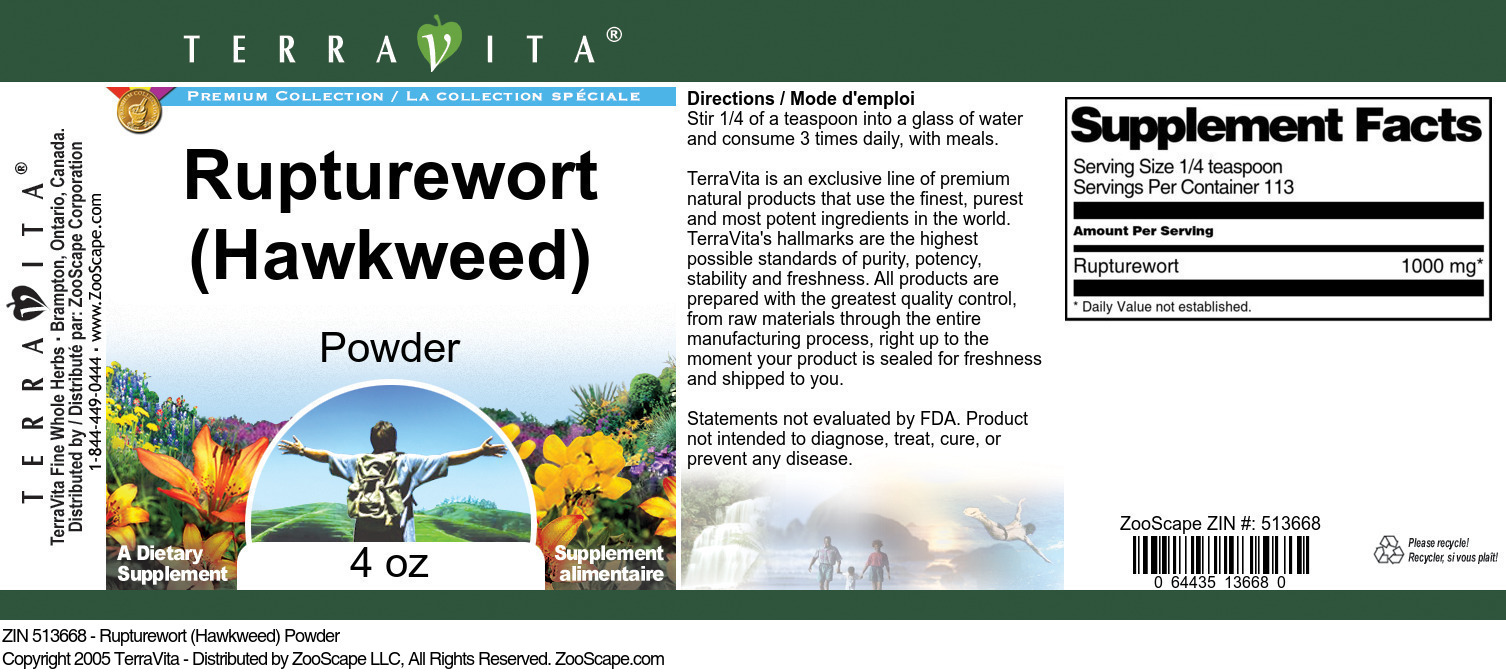 Rupturewort (Hawkweed) Powder - Label