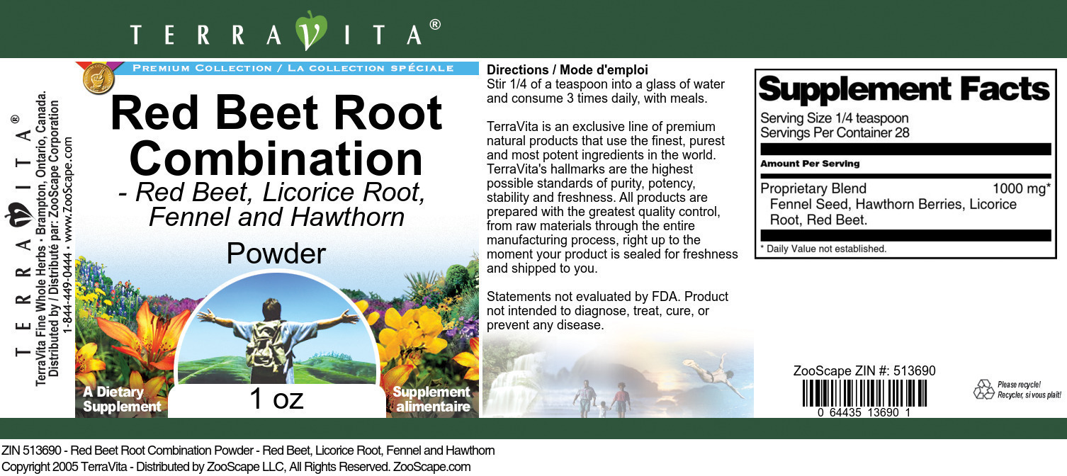 Red Beet Root Combination Powder - Red Beet, Licorice Root, Fennel and Hawthorn - Label