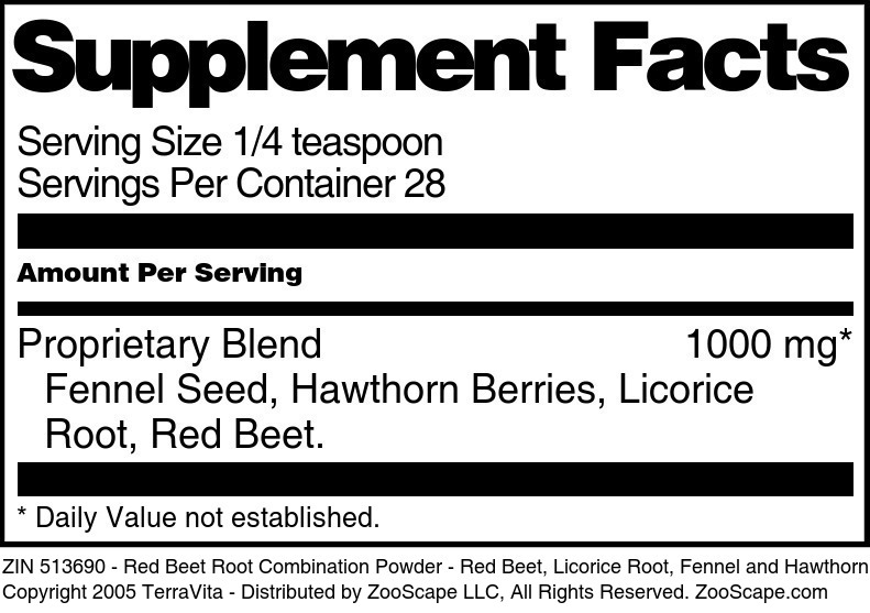 Red Beet Root Combination Powder - Red Beet, Licorice Root, Fennel and Hawthorn - Supplement / Nutrition Facts