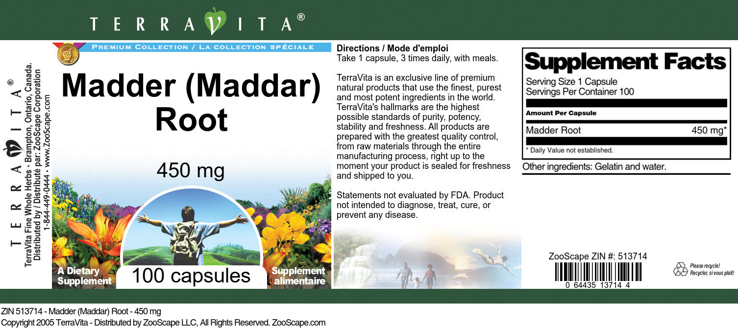 Madder (Maddar) Root - 450 mg - Label