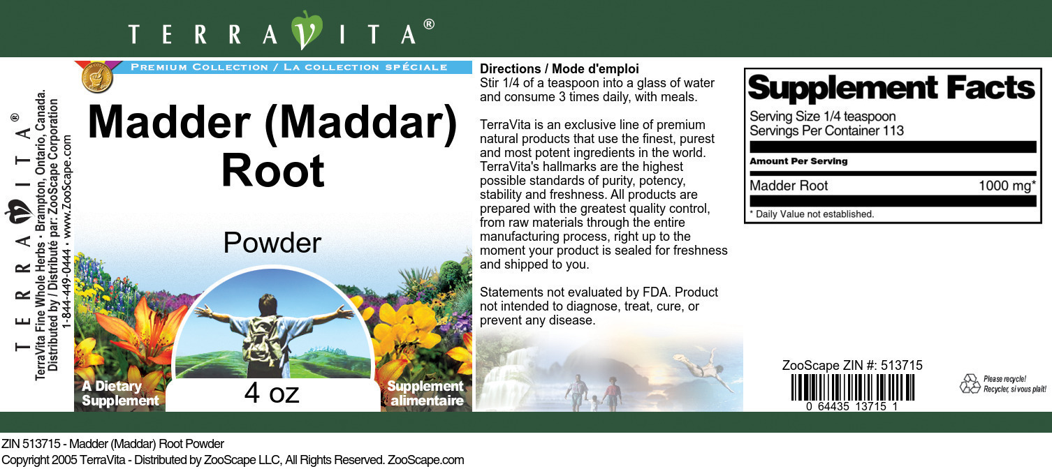 Madder (Maddar) Root Powder - Label