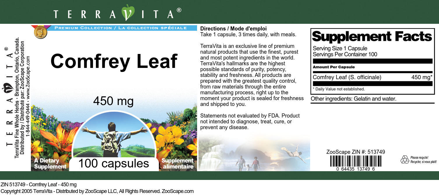 Comfrey Leaf - 450 mg - Label