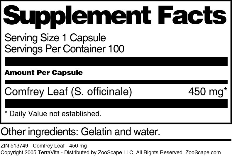 Comfrey Leaf - 450 mg - Supplement / Nutrition Facts