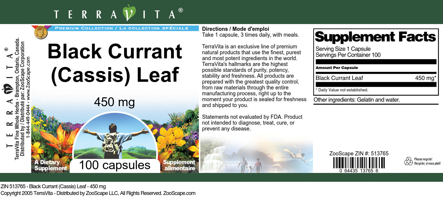 Black Currant (Cassis) Leaf - 450 mg - Label