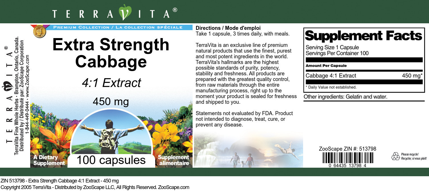 Extra Strength Cabbage 4:1 Extract - 450 mg - Label