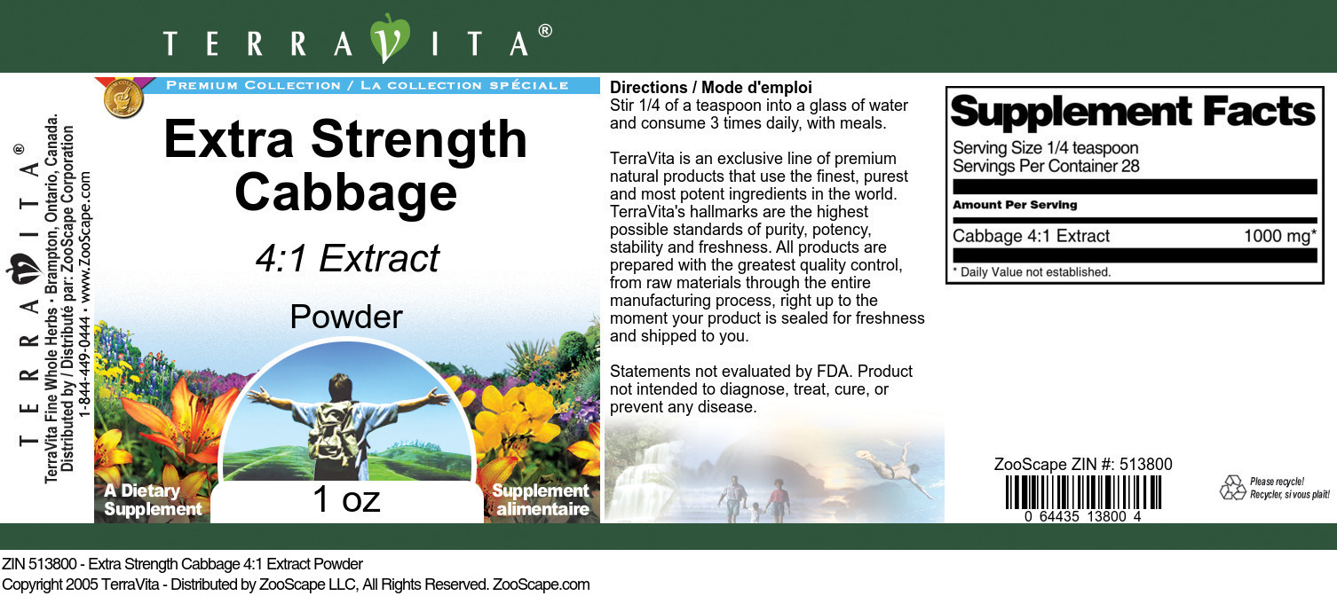 Extra Strength Cabbage 4:1 Extract Powder - Label