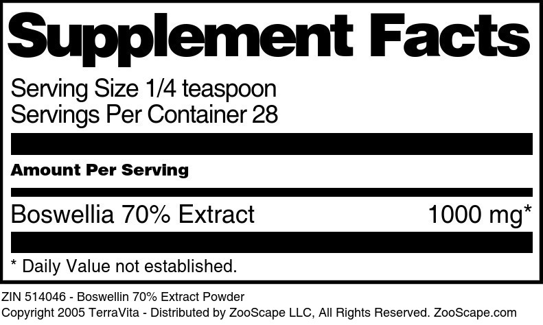Boswellin 70% Extract Powder - Supplement / Nutrition Facts