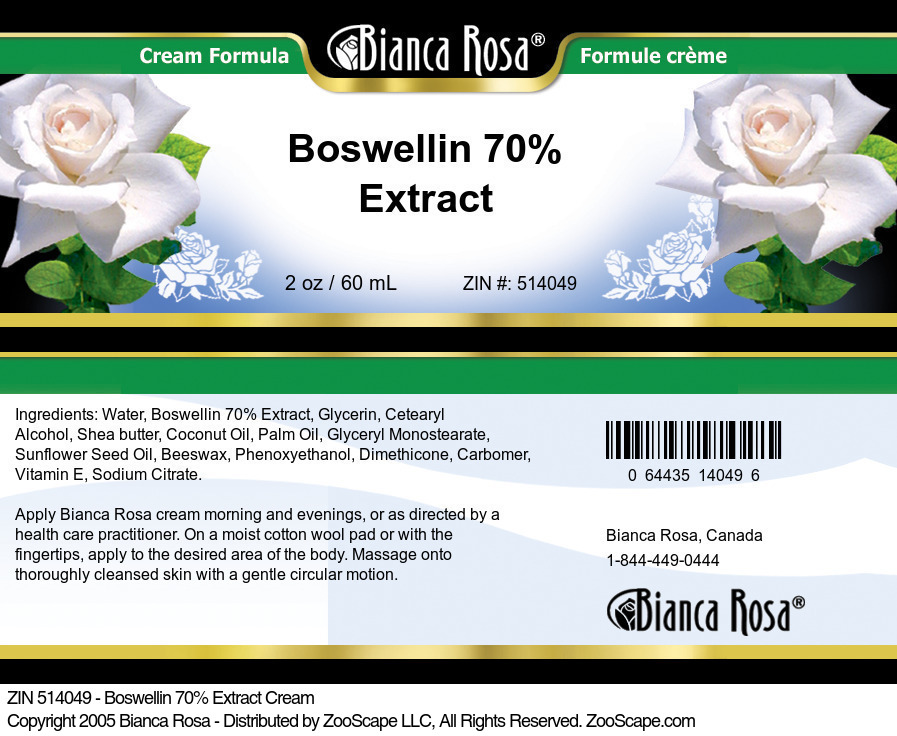 Boswellin 70% Extract Cream - Label