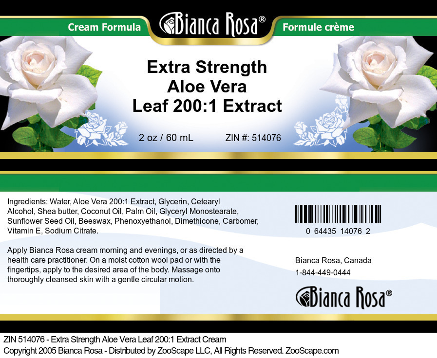 Extra Strength Aloe Vera Leaf 200:1 Extract Cream - Label