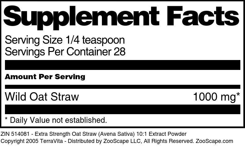 Extra Strength Oat Straw (Avena Sativa) 10:1 Extract Powder - Supplement / Nutrition Facts