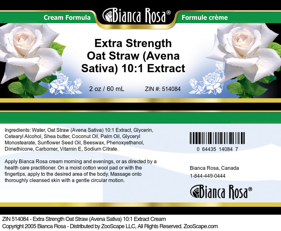 Extra Strength Oat Straw (Avena Sativa) 10:1 Extract Cream - Label