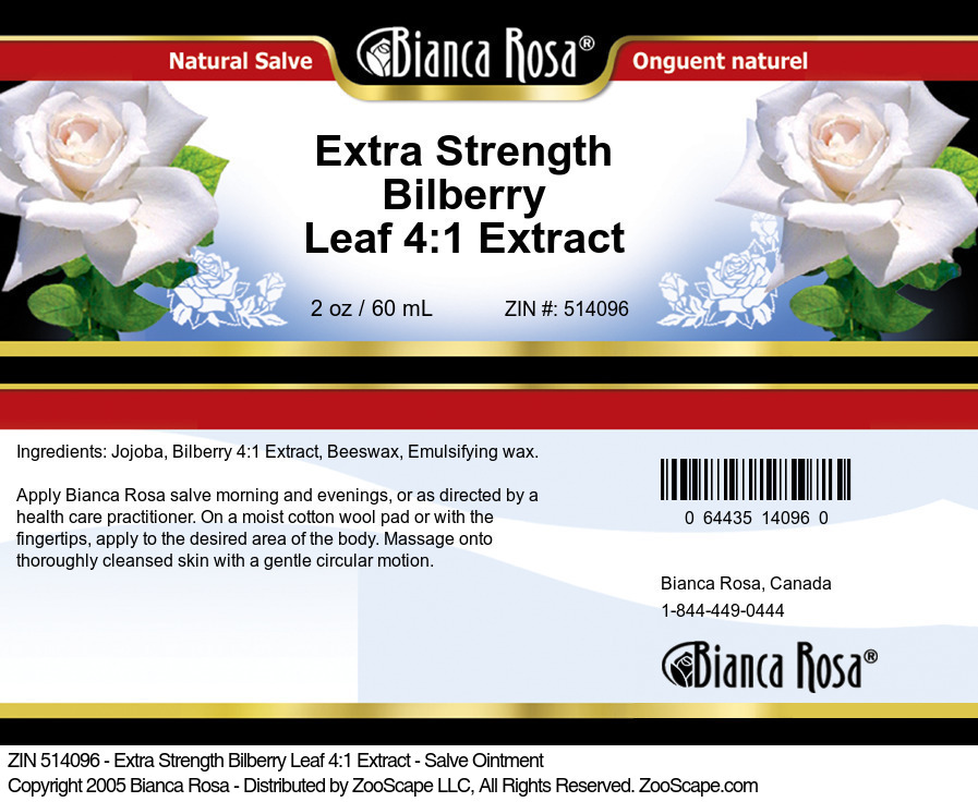 Extra Strength Bilberry Leaf 4:1 Extract - Salve Ointment - Label