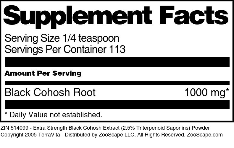 Extra Strength Black Cohosh Extract (2.5% Triterpenoid Saponins) Powder - Supplement / Nutrition Facts