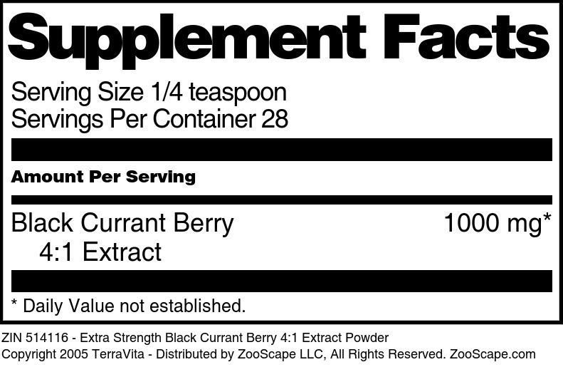 Extra Strength Black Currant Berry 4:1 Extract Powder - Supplement / Nutrition Facts