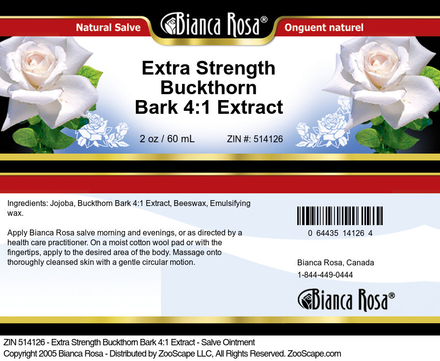 Extra Strength Buckthorn Bark 4:1 Extract - Salve Ointment - Label