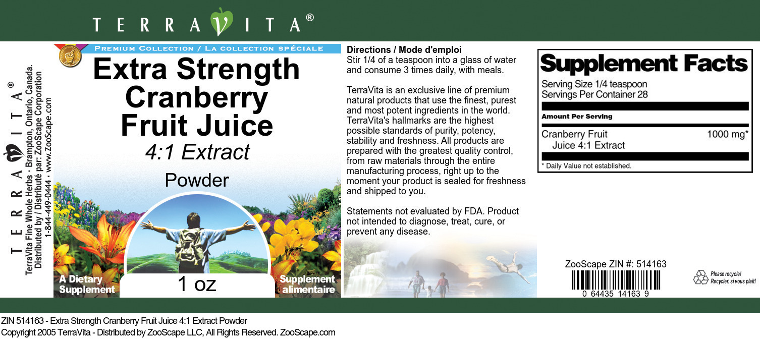 Extra Strength Cranberry Fruit Juice 4:1 Extract Powder - Label