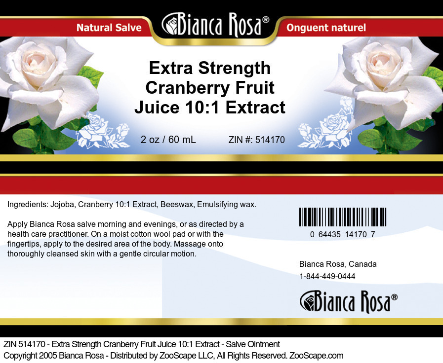 Extra Strength Cranberry Fruit Juice 10:1 Extract - Salve Ointment - Label