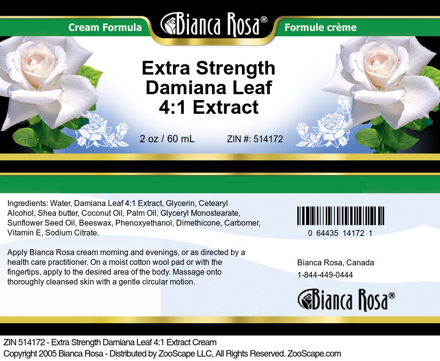 Extra Strength Damiana Leaf 4:1 Extract Cream - Label