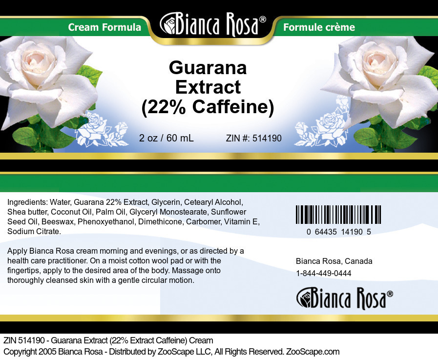 Guarana Extract (22% Caffeine) Cream - Label