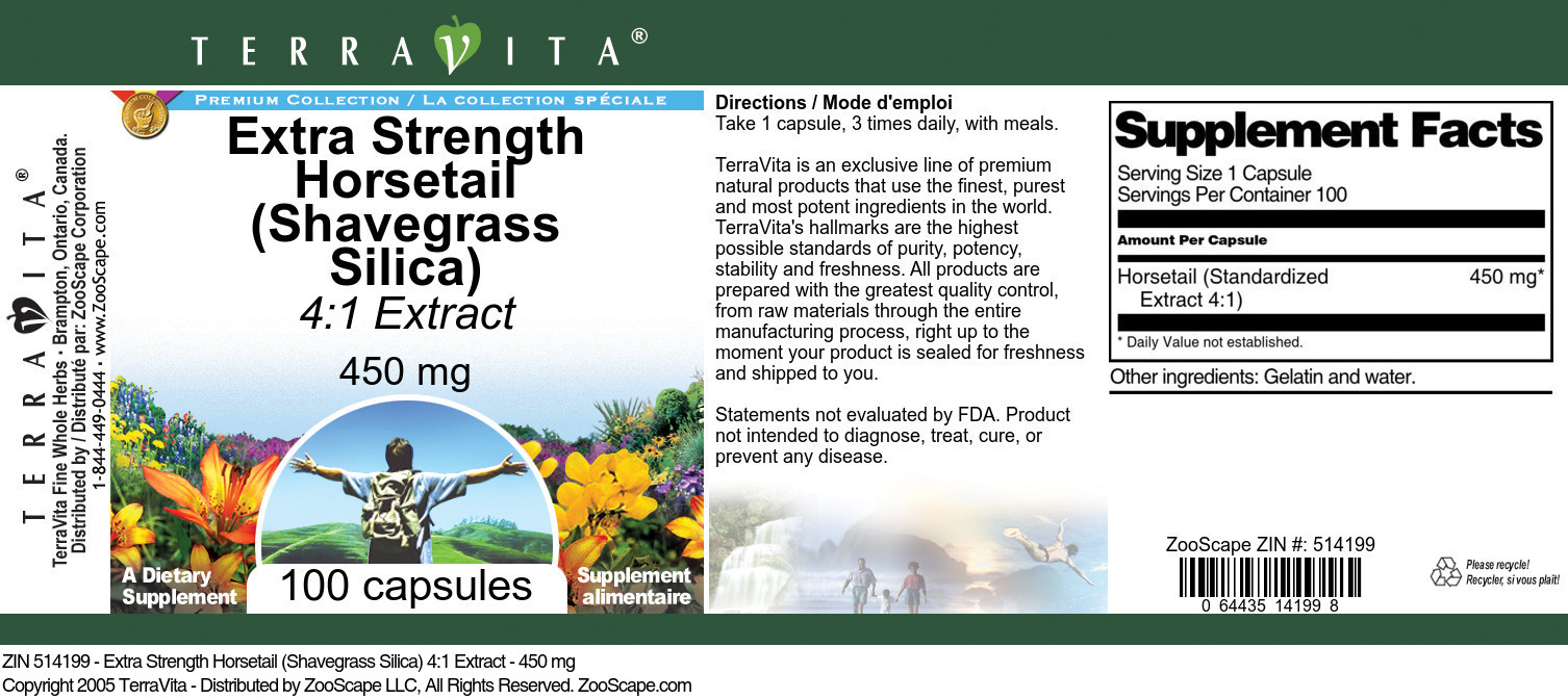 Extra Strength Horsetail (Shavegrass Silica) 4:1 Extract - 450 mg - Label