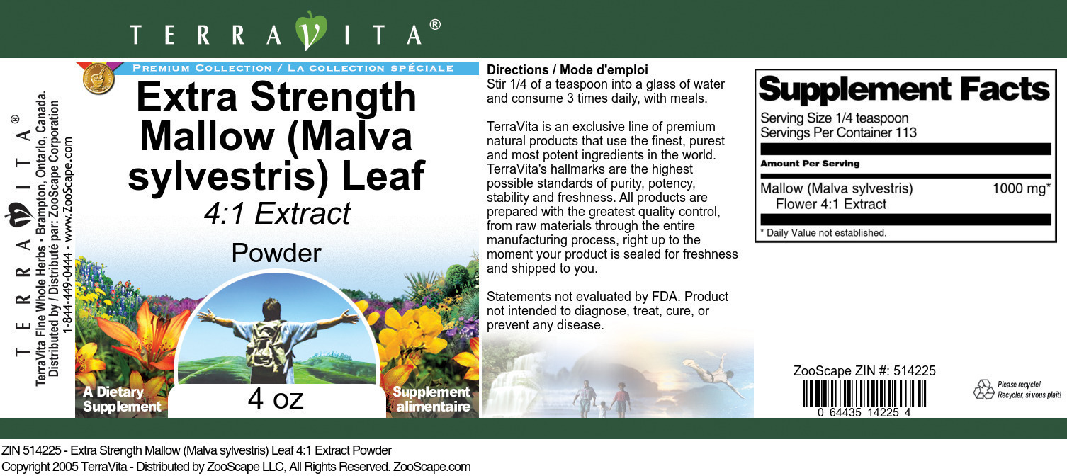 Extra Strength Mallow (Malva sylvestris) Leaf 4:1 Extract Powder - Label
