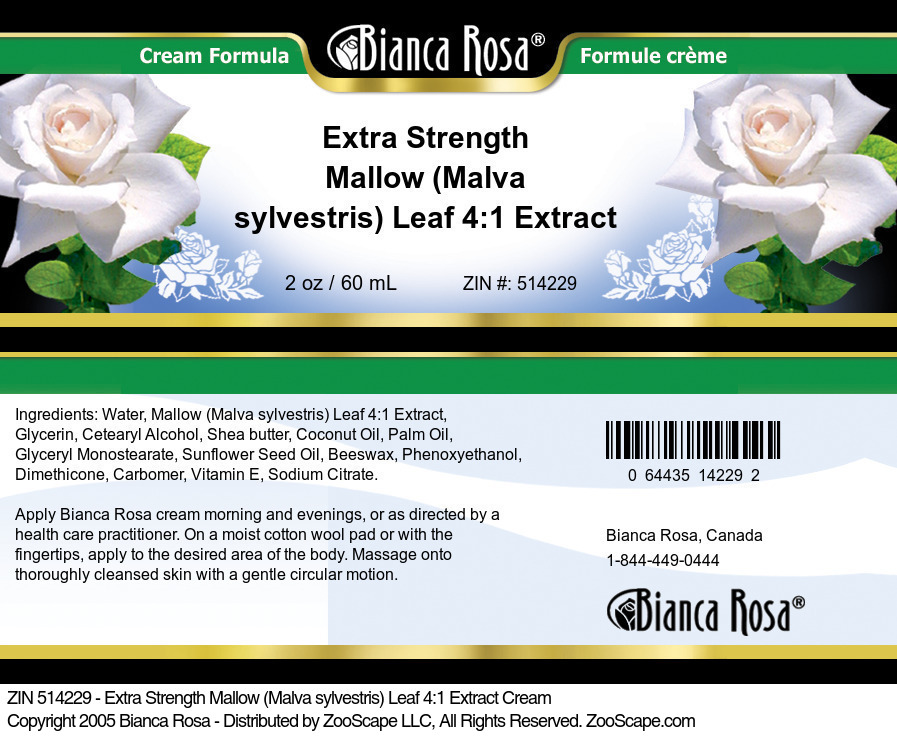 Extra Strength Mallow (Malva sylvestris) Leaf 4:1 Extract Cream - Label