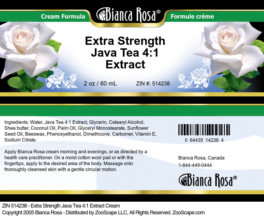 Extra Strength Java Tea 4:1 Extract Cream - Label