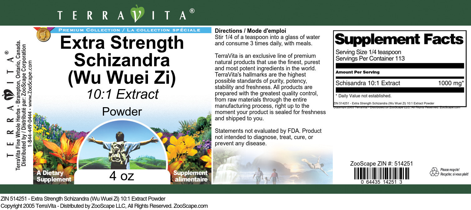 Extra Strength Schizandra (Wu Wuei Zi) 10:1 Extract Powder - Label