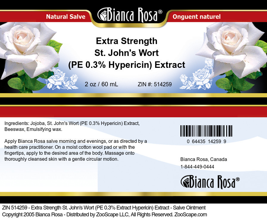 Extra Strength St. John's Wort (PE 0.3% Hypericin) Extract - Salve Ointment - Label