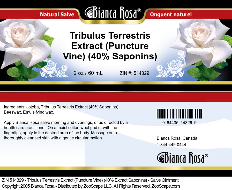 Tribulus Terrestris Extract (Puncture Vine) (40% Saponins) - Salve Ointment - Label