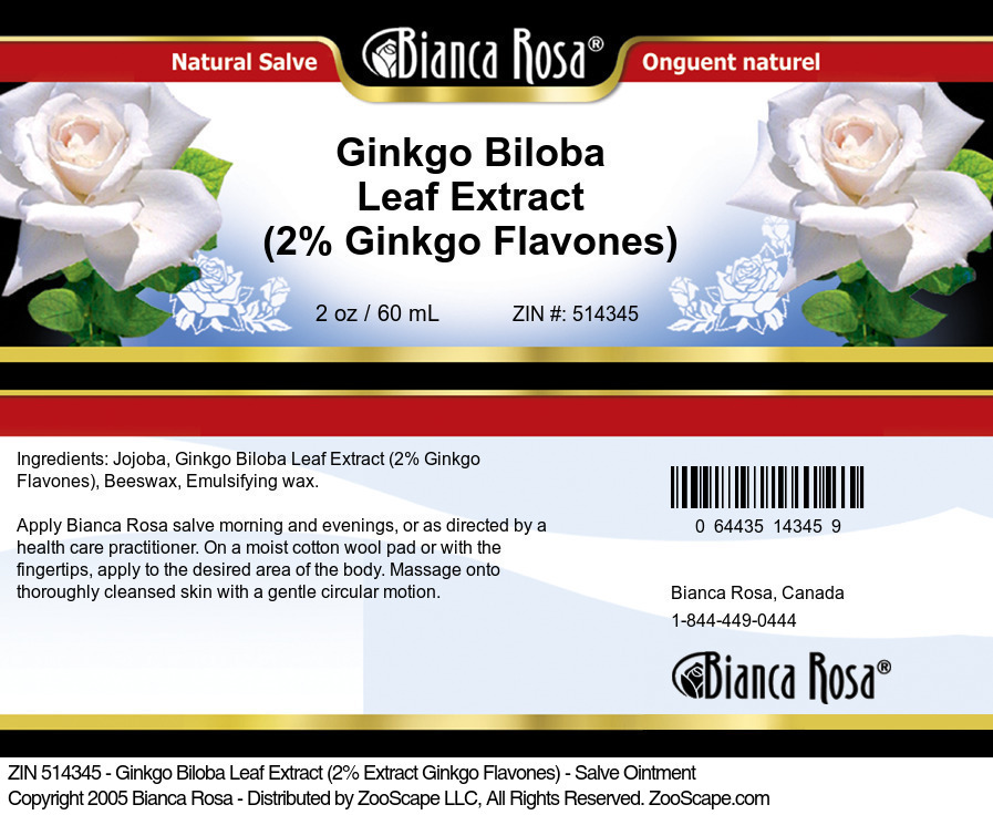 Ginkgo Biloba Leaf Extract (2% Ginkgo Flavones) - Salve Ointment - Label