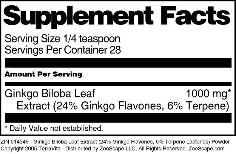 Ginkgo Biloba Leaf Extract (24% Ginkgo Flavones, 6% Terpene Lactones) Powder - Supplement / Nutrition Facts