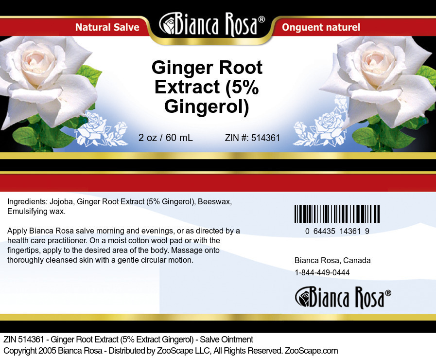 Ginger Root Extract (5% Gingerol) - Salve Ointment - Label