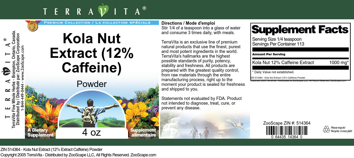 Kola Nut Extract (12% Caffeine) Powder - Label