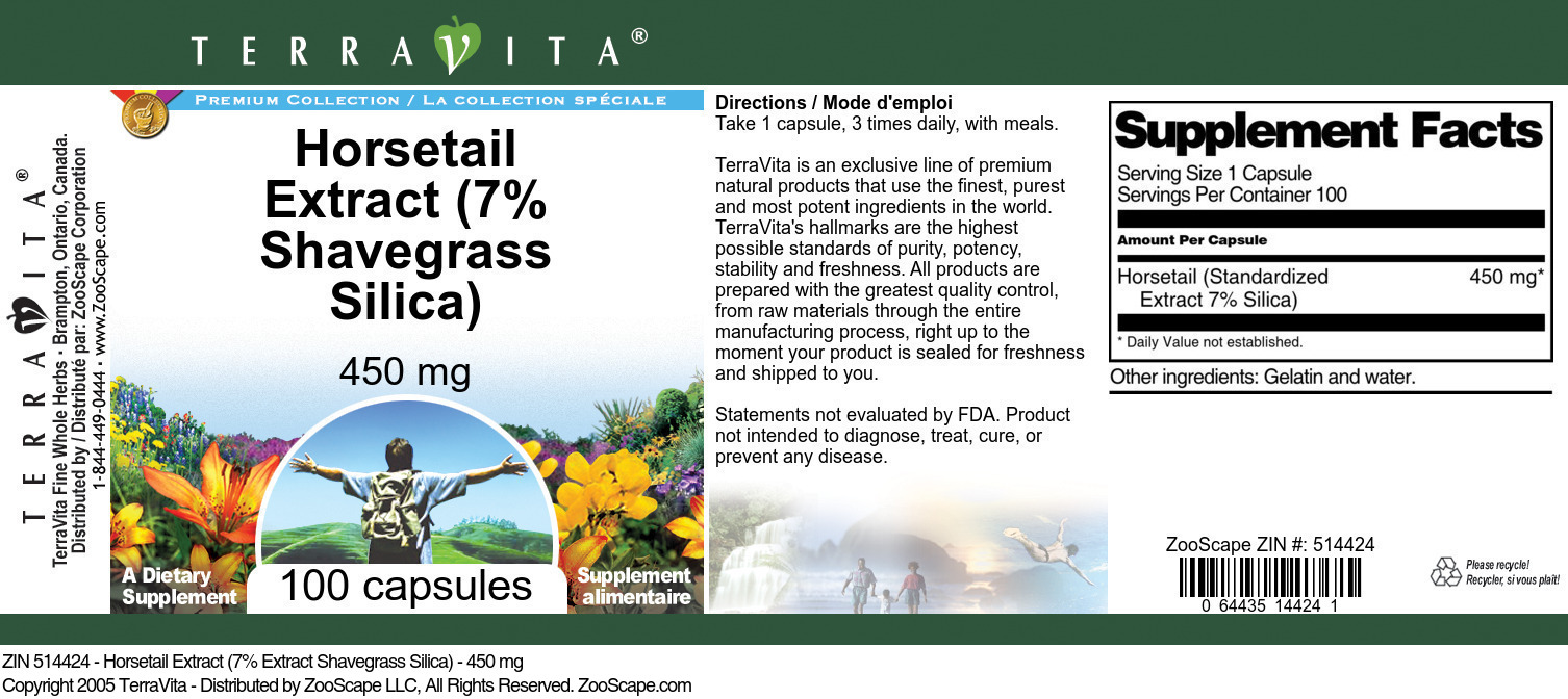 Horsetail Extract (7% Shavegrass Silica) - 450 mg - Label